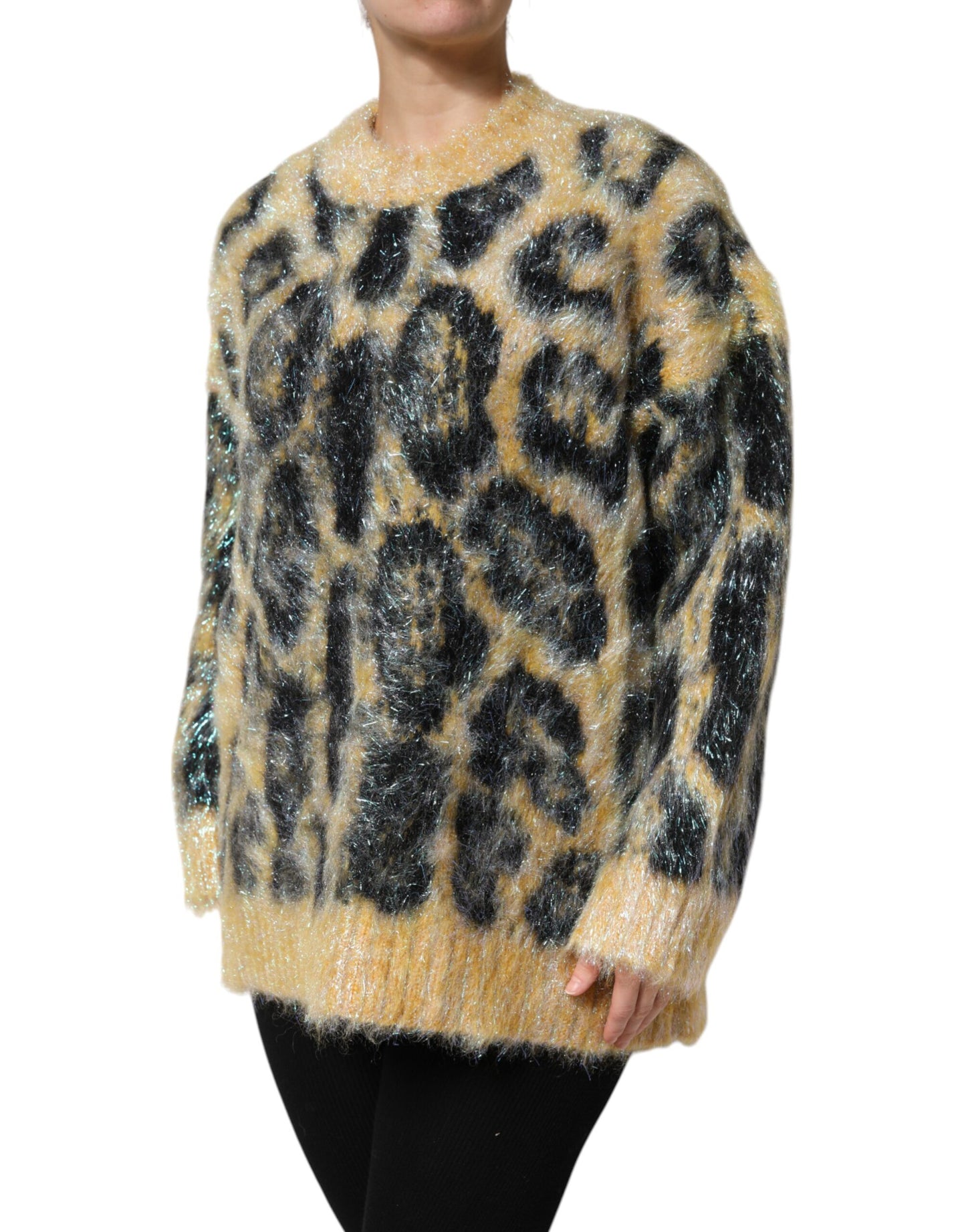 Dolce &amp; Gabbana Maglione girocollo in mohair leopardato multicolore