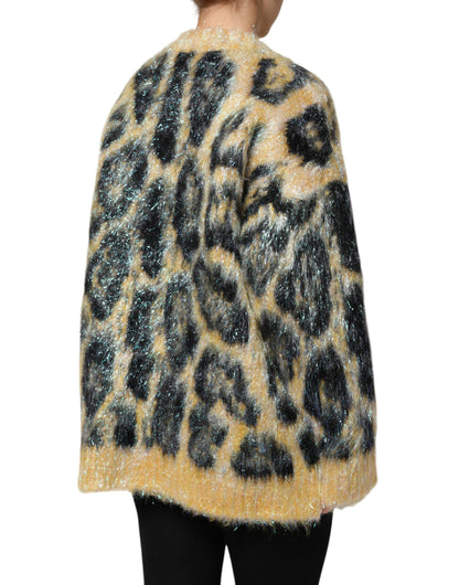 Dolce &amp; Gabbana Maglione girocollo in mohair leopardato multicolore