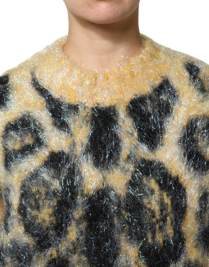 Dolce &amp; Gabbana Maglione girocollo in mohair leopardato multicolore
