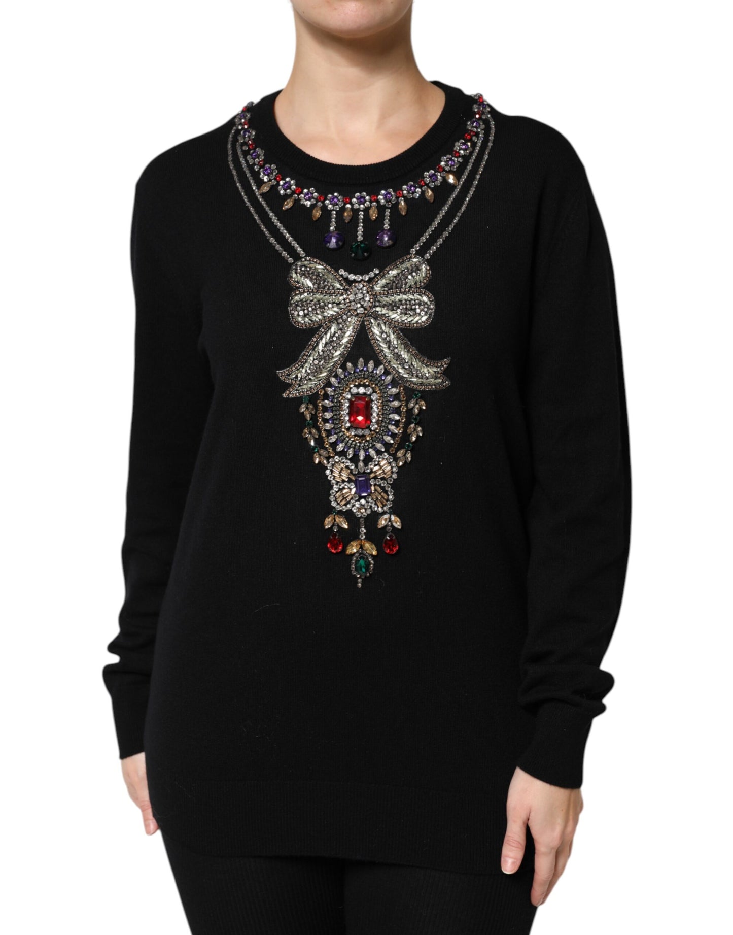 Maglione Dolce &amp; Gabbana in cashmere nero decorato con cristalli