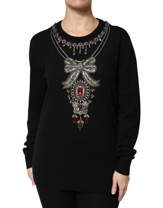 Maglione Dolce &amp; Gabbana in cashmere nero decorato con cristalli