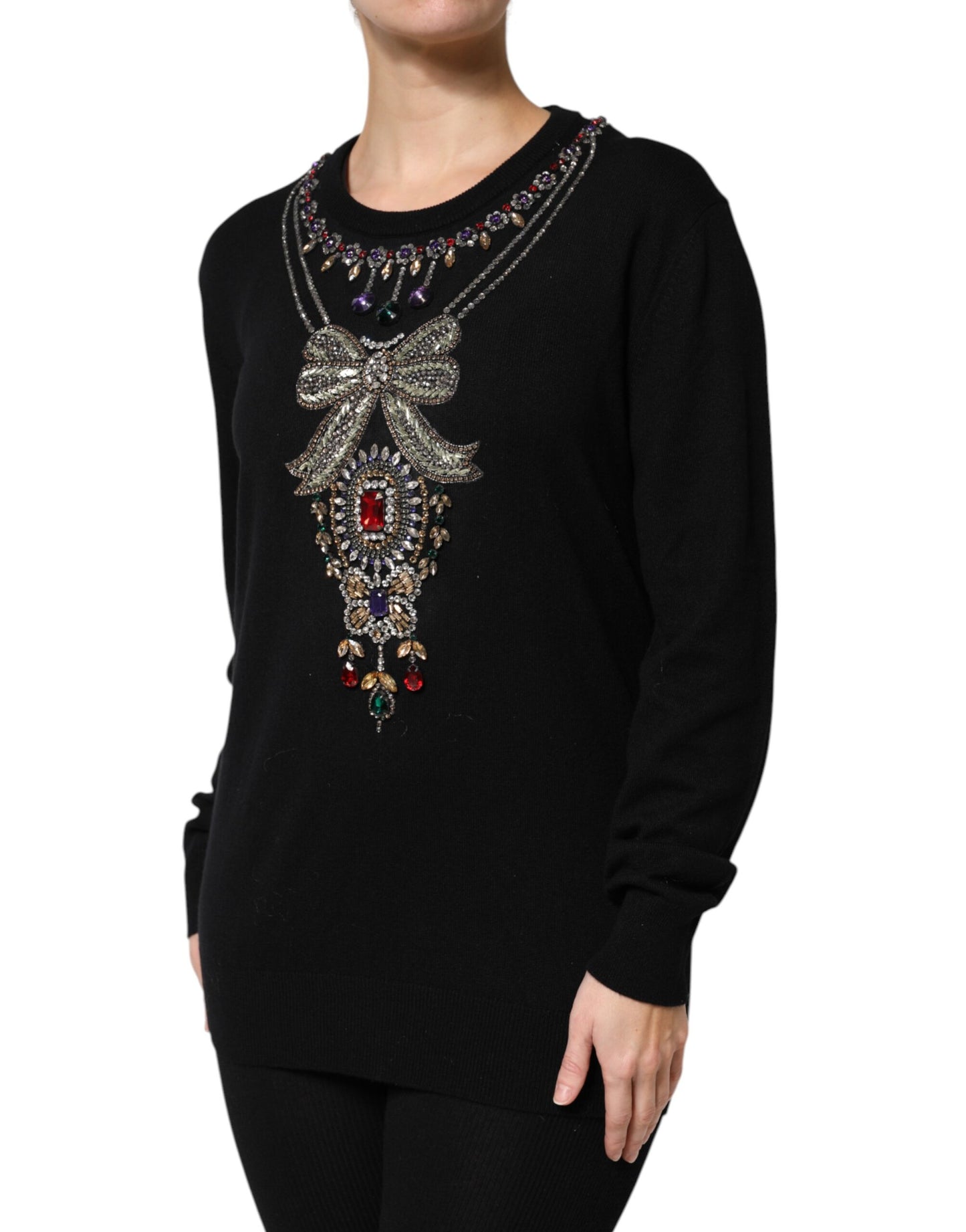 Maglione Dolce &amp; Gabbana in cashmere nero decorato con cristalli
