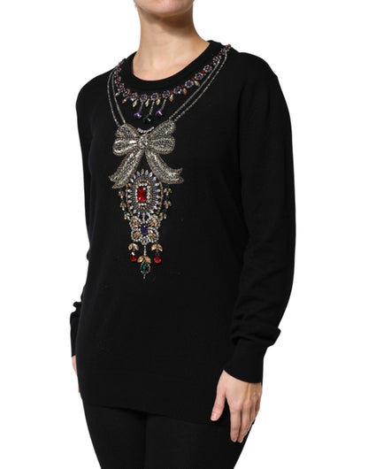 Maglione Dolce &amp; Gabbana in cashmere nero decorato con cristalli