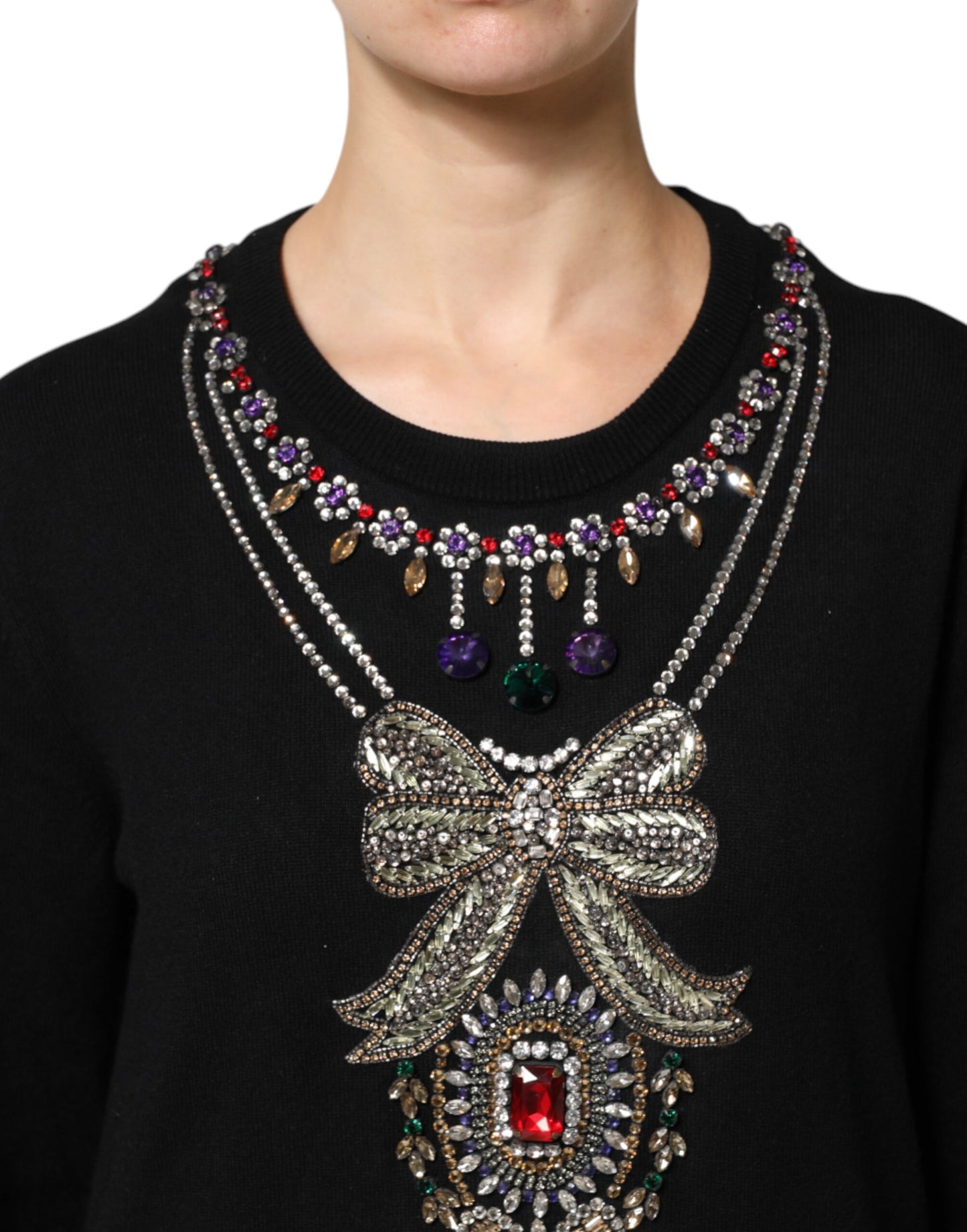 Maglione Dolce &amp; Gabbana in cashmere nero decorato con cristalli