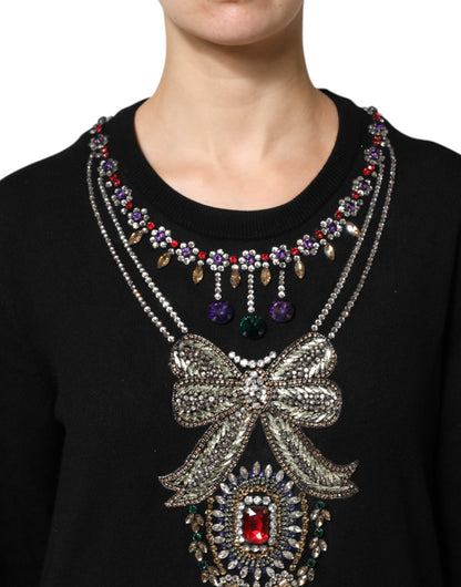 Maglione Dolce &amp; Gabbana in cashmere nero decorato con cristalli