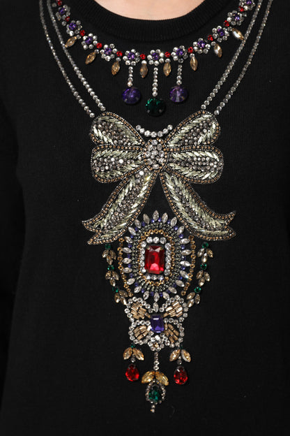 Maglione Dolce &amp; Gabbana in cashmere nero decorato con cristalli