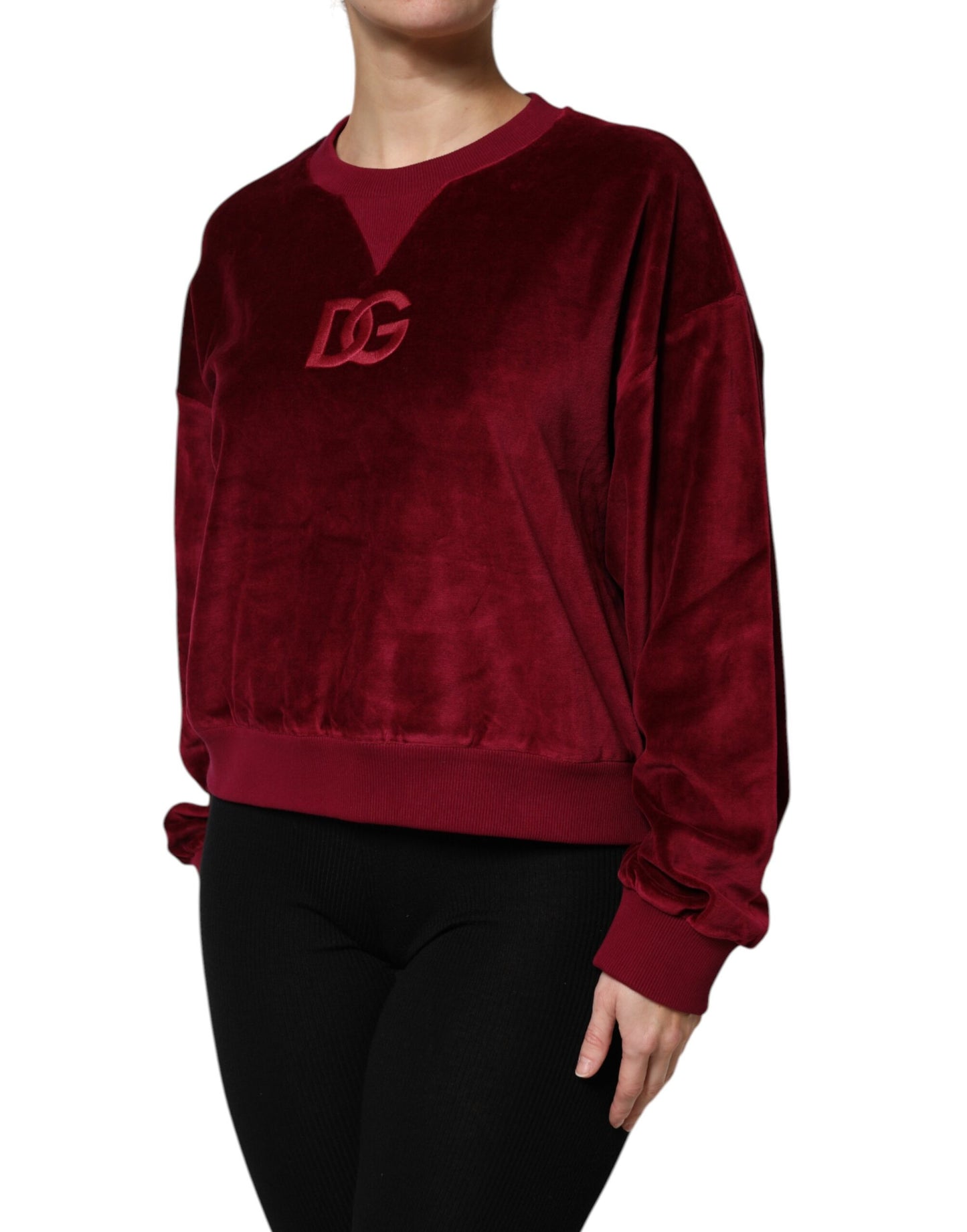 Dolce &amp; Gabbana Maglione girocollo in velluto di cotone rosso