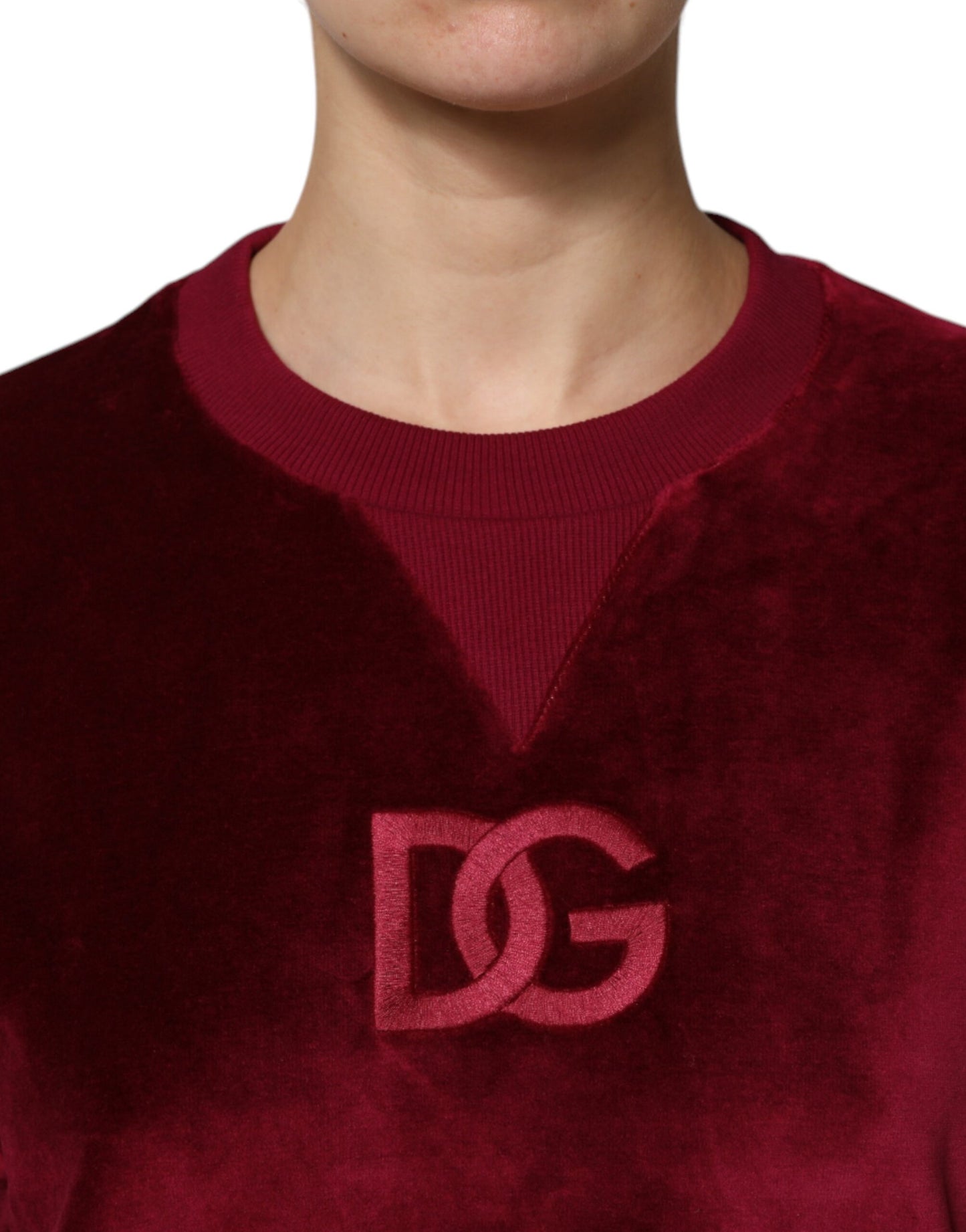 Dolce &amp; Gabbana Maglione girocollo in velluto di cotone rosso