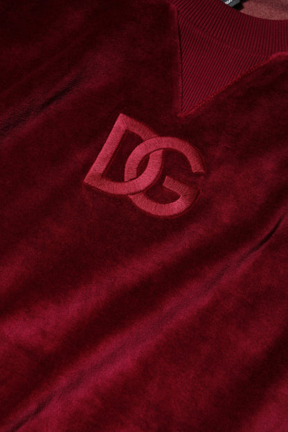 Dolce &amp; Gabbana Maglione girocollo in velluto di cotone rosso