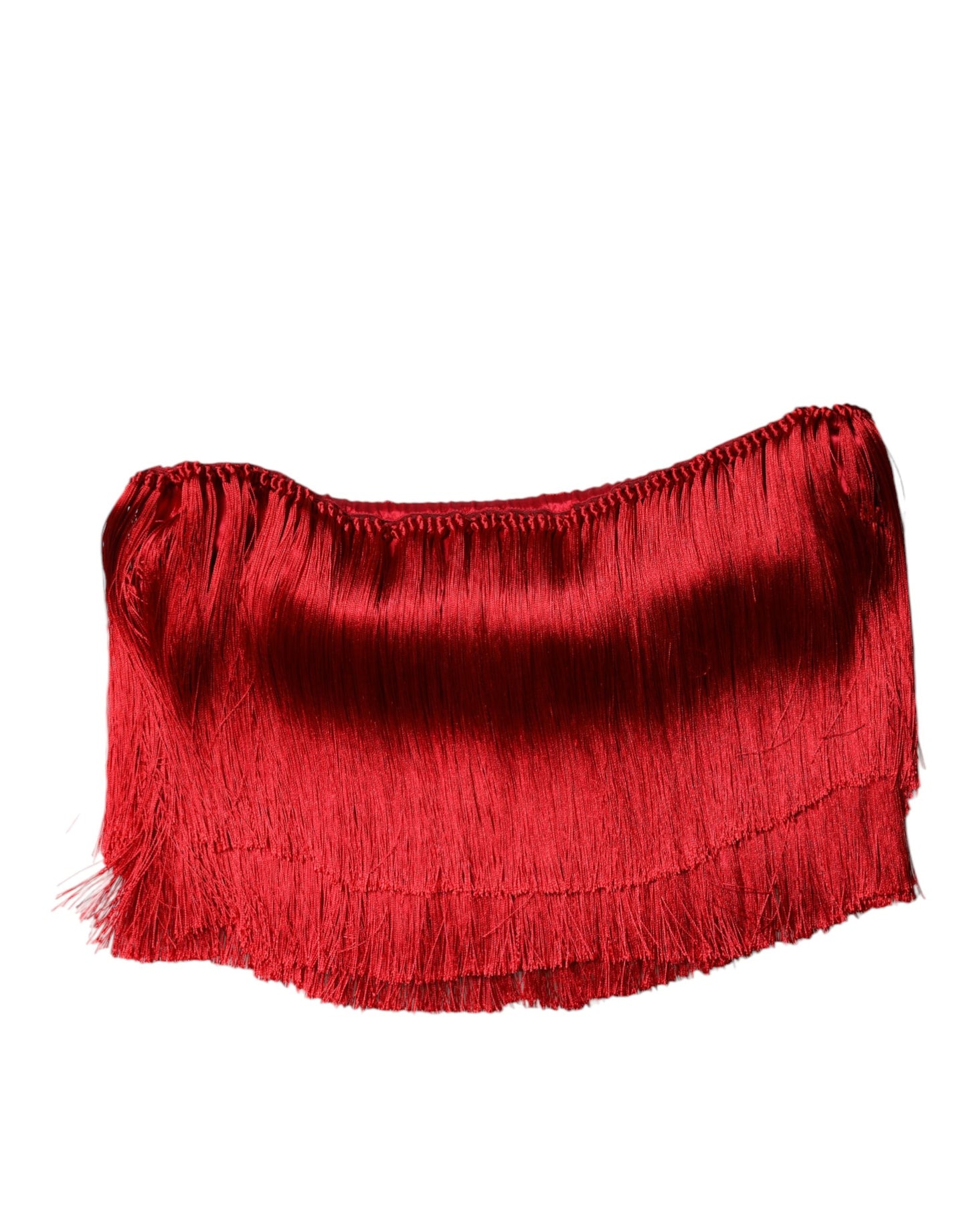 Dolce &amp; Gabbana Top corto a tubino con frange e spalline in seta rossa