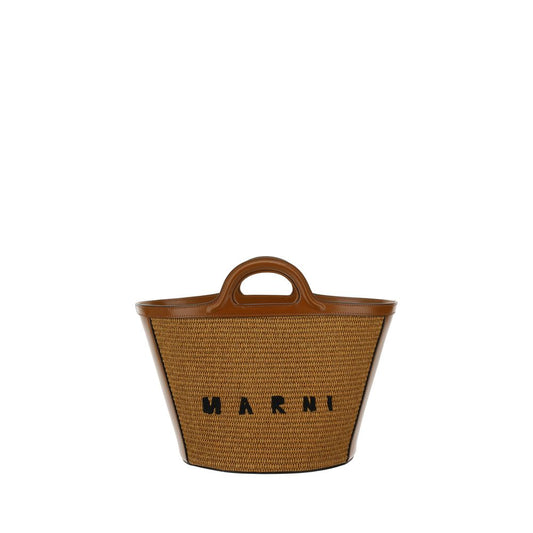 Borsa a tracolla in cotone marrone Marni