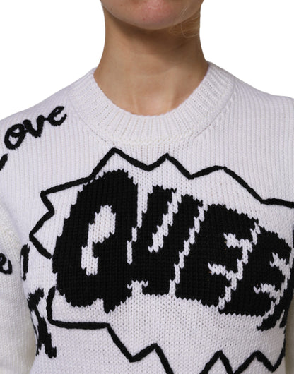 Dolce &amp; Gabbana Maglione girocollo in maglia di lana bianca