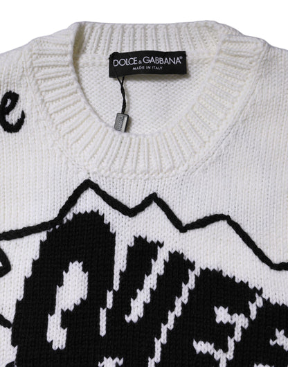 Dolce &amp; Gabbana Maglione girocollo in maglia di lana bianca