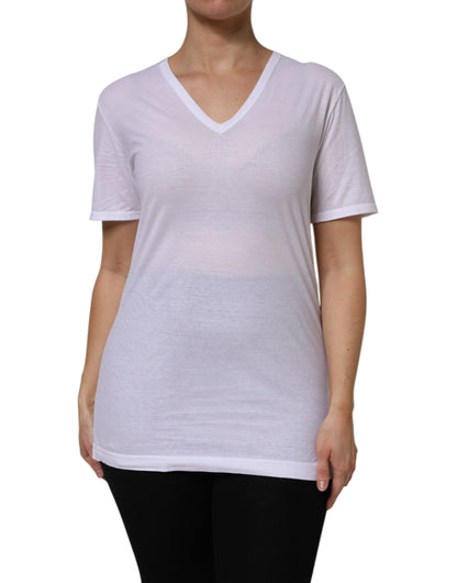 Dolce &amp; Gabbana T-shirt bianca a maniche corte in cotone con scollo a V