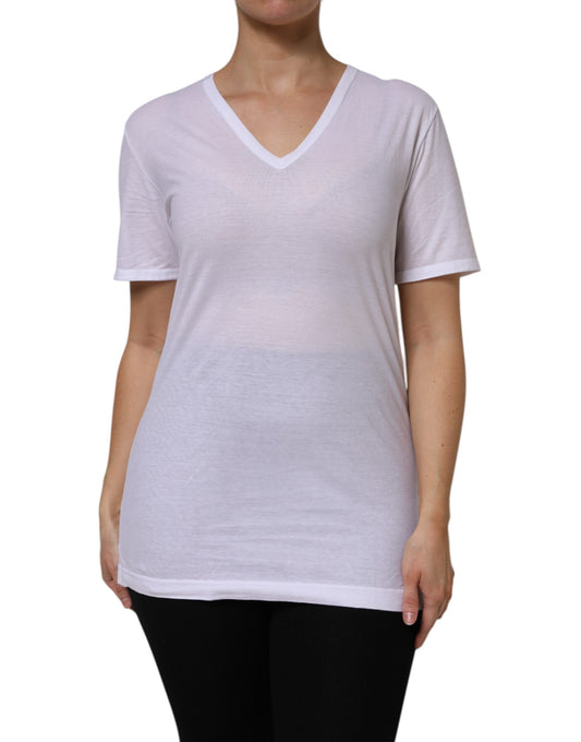 Dolce &amp; Gabbana T-shirt bianca a maniche corte in cotone con scollo a V