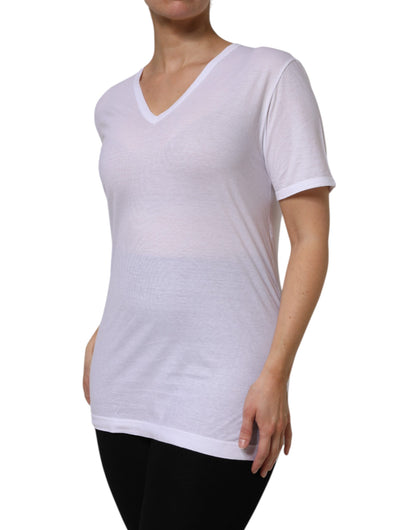 Dolce &amp; Gabbana T-shirt bianca a maniche corte in cotone con scollo a V