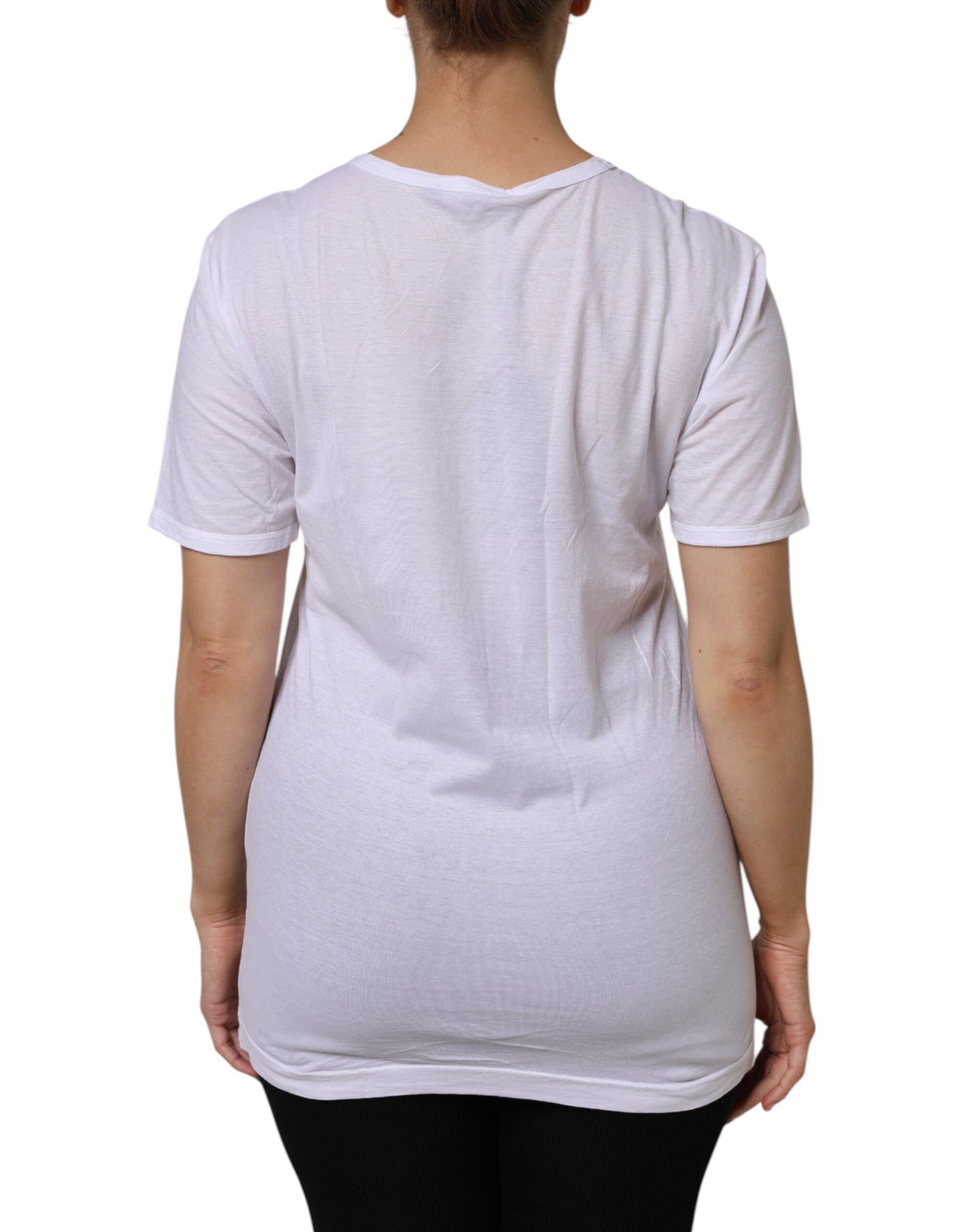 Dolce &amp; Gabbana T-shirt bianca a maniche corte in cotone con scollo a V