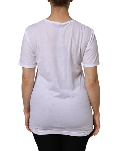 Dolce &amp; Gabbana T-shirt bianca a maniche corte in cotone con scollo a V