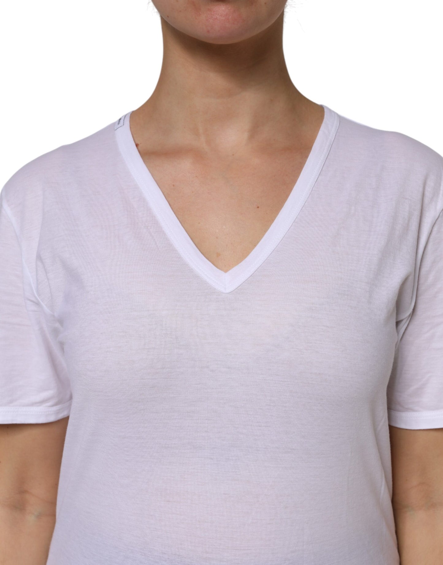 Dolce &amp; Gabbana T-shirt bianca a maniche corte in cotone con scollo a V