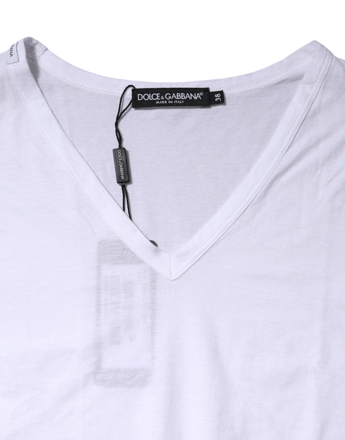 Dolce &amp; Gabbana T-shirt bianca a maniche corte in cotone con scollo a V