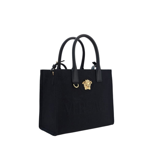 Borsa a tracolla in cotone nero Versace