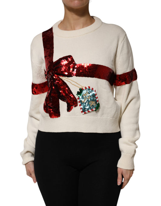Dolce & Gabbana Maglione girocollo con paillettes bianche