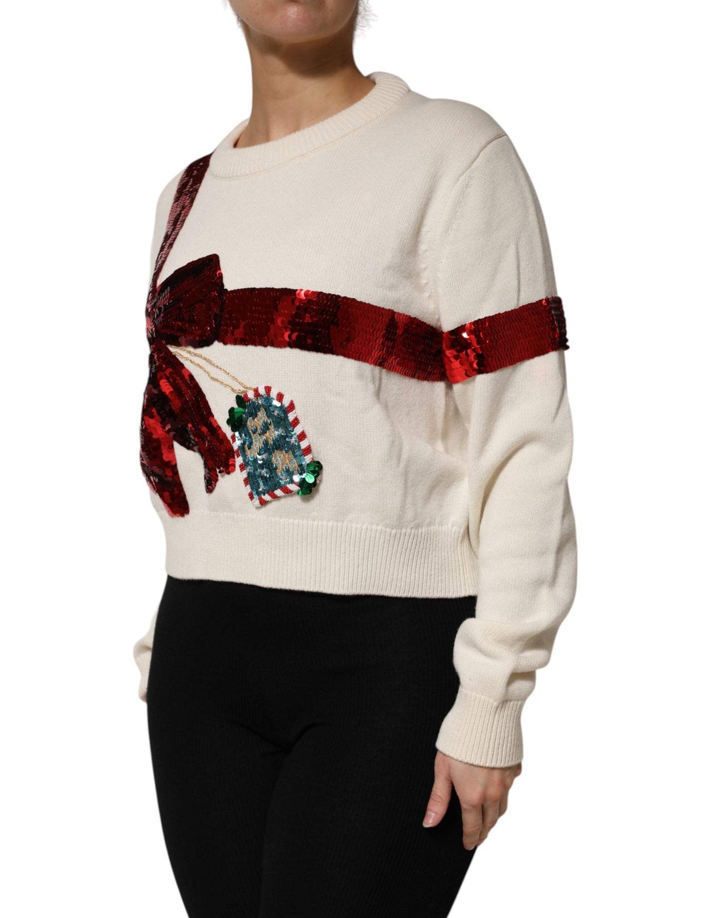 Dolce & Gabbana Maglione girocollo con paillettes bianche