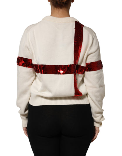 Dolce & Gabbana Maglione girocollo con paillettes bianche