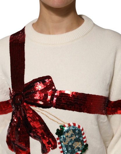 Dolce & Gabbana Maglione girocollo con paillettes bianche