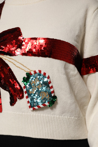 Dolce & Gabbana Maglione girocollo con paillettes bianche