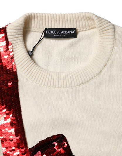 Dolce & Gabbana Maglione girocollo con paillettes bianche