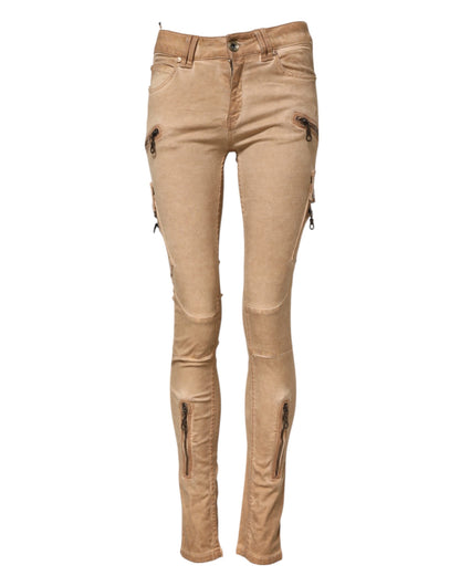 Jeans skinny in denim a vita media in cotone marrone PLEIN SUD