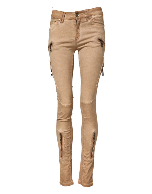 Jeans skinny in denim a vita media in cotone marrone PLEIN SUD