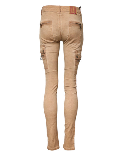 Jeans skinny in denim a vita media in cotone marrone PLEIN SUD