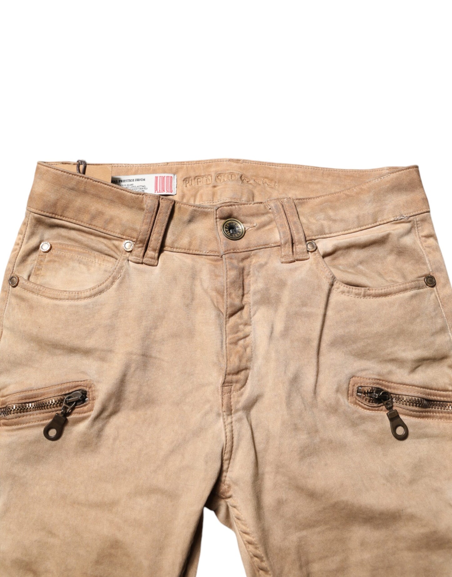 Jeans skinny in denim a vita media in cotone marrone PLEIN SUD