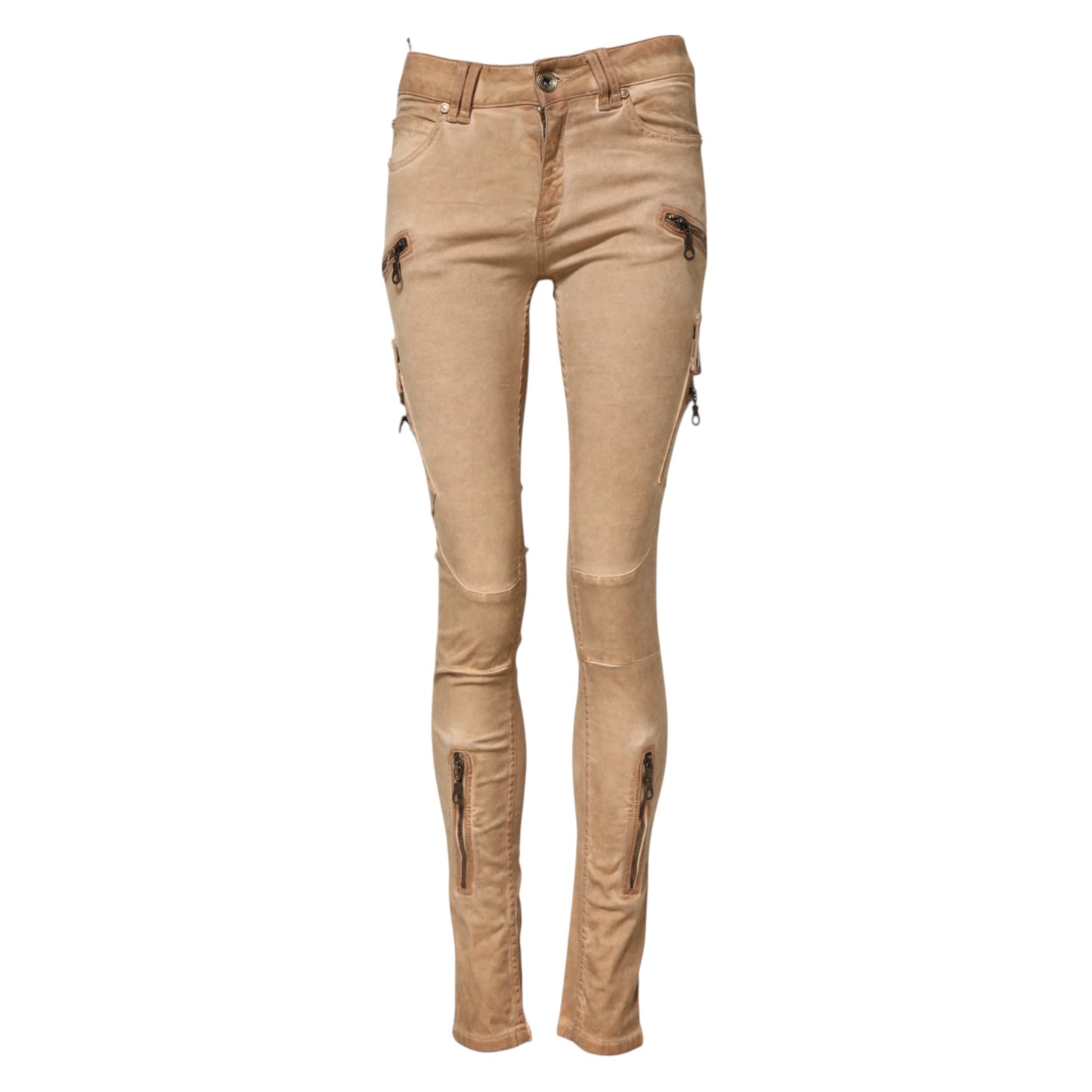Jeans skinny in denim a vita media in cotone marrone PLEIN SUD