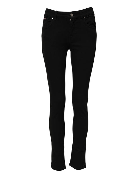 Jeans in denim a vita media in cotone skinny nero Dolce &amp; Gabbana