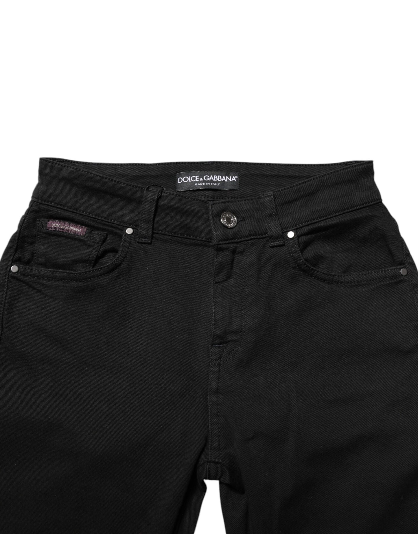 Jeans in denim a vita media in cotone skinny nero Dolce &amp; Gabbana
