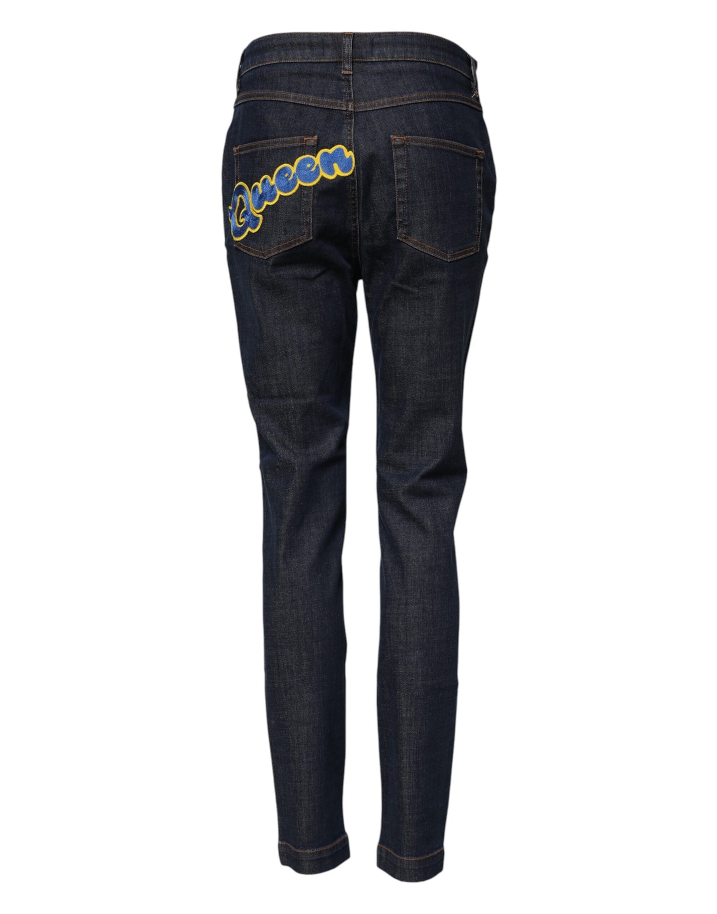 Jeans in denim a vita media Dolce &amp; Gabbana Blue Queen Patch AUDREY