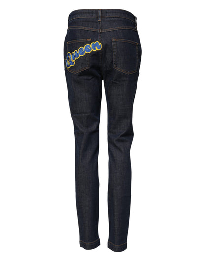 Jeans in denim a vita media Dolce &amp; Gabbana Blue Queen Patch AUDREY