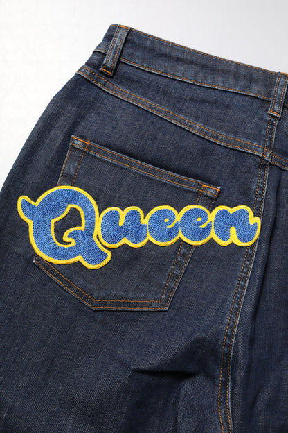 Jeans in denim a vita media Dolce &amp; Gabbana Blue Queen Patch AUDREY
