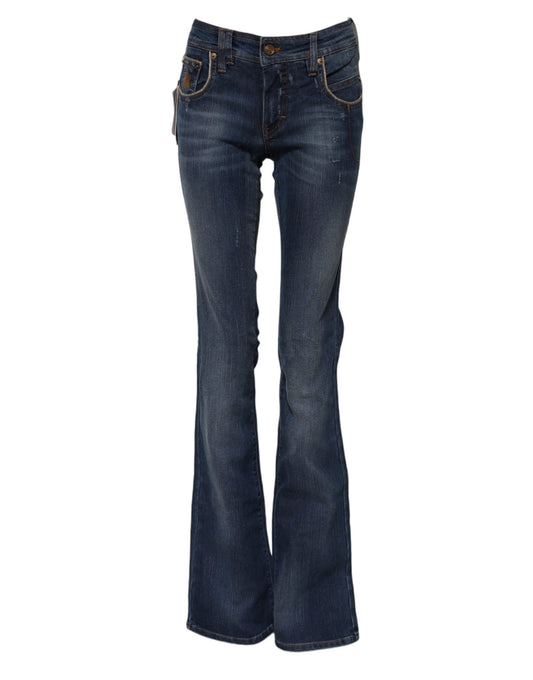 Jeans John Galliano in cotone blu a vita media e gamba larga