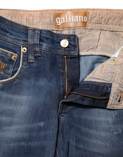 Jeans John Galliano in cotone blu a vita media e gamba larga