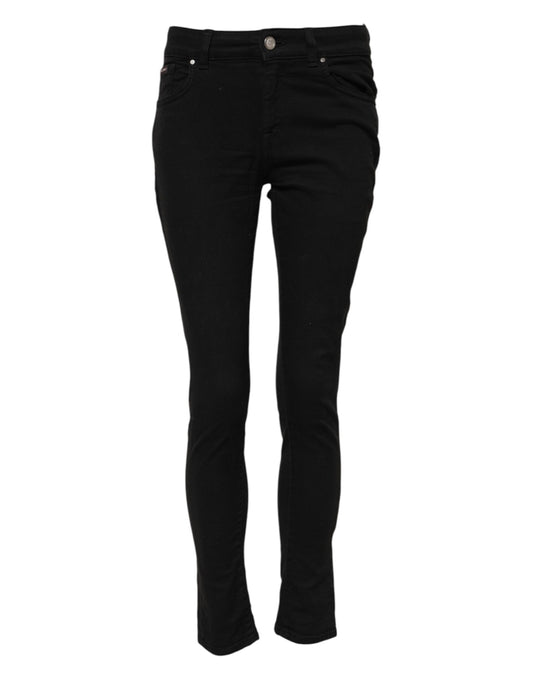 Jeans in denim a vita media in cotone skinny nero Dolce &amp; Gabbana