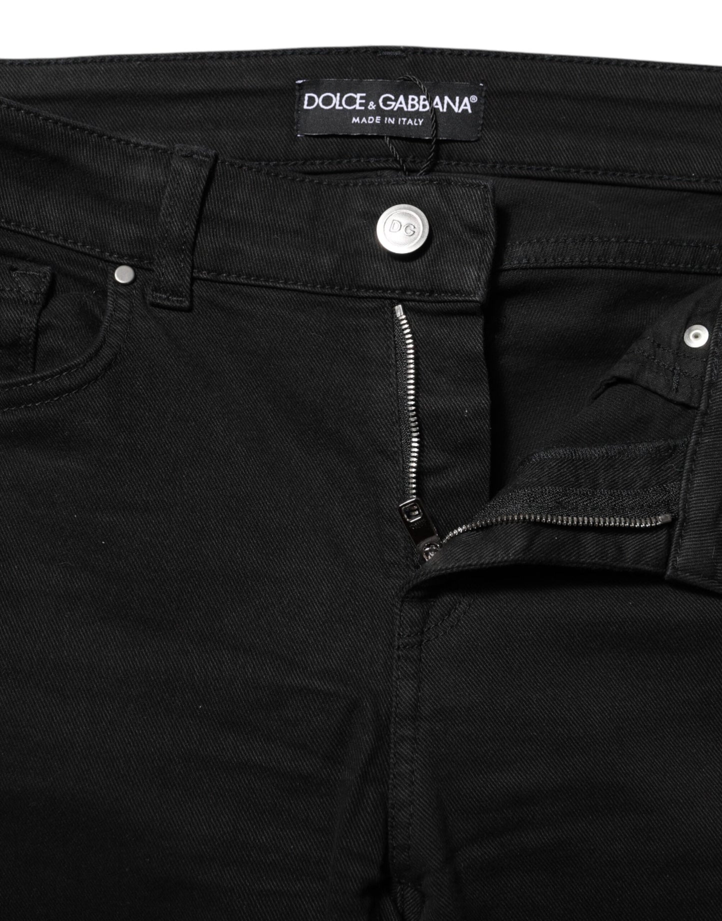 Jeans in denim a vita media in cotone skinny nero Dolce &amp; Gabbana