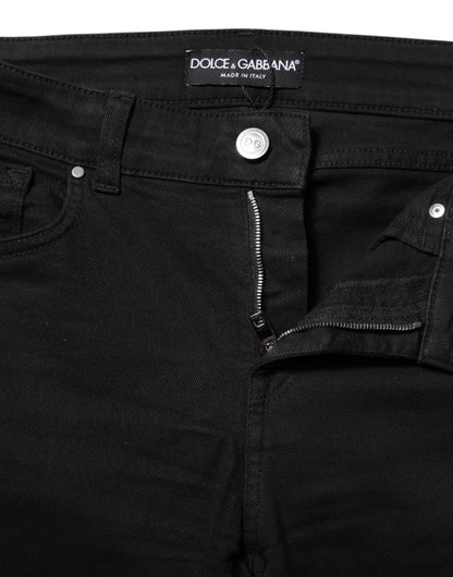 Jeans in denim a vita media in cotone skinny nero Dolce &amp; Gabbana