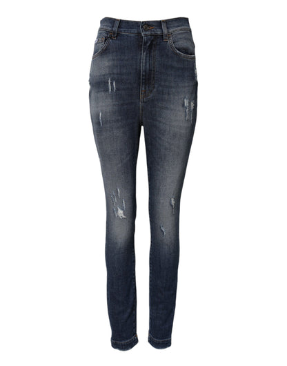 Jeans a vita alta in denim di cotone lavato blu Dolce &amp; Gabbana