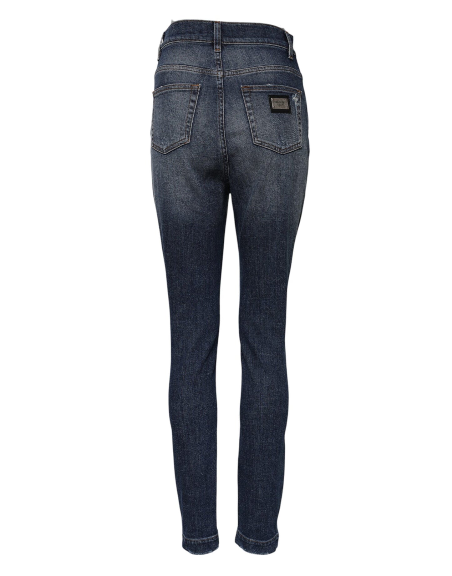 Jeans a vita alta in denim di cotone lavato blu Dolce &amp; Gabbana