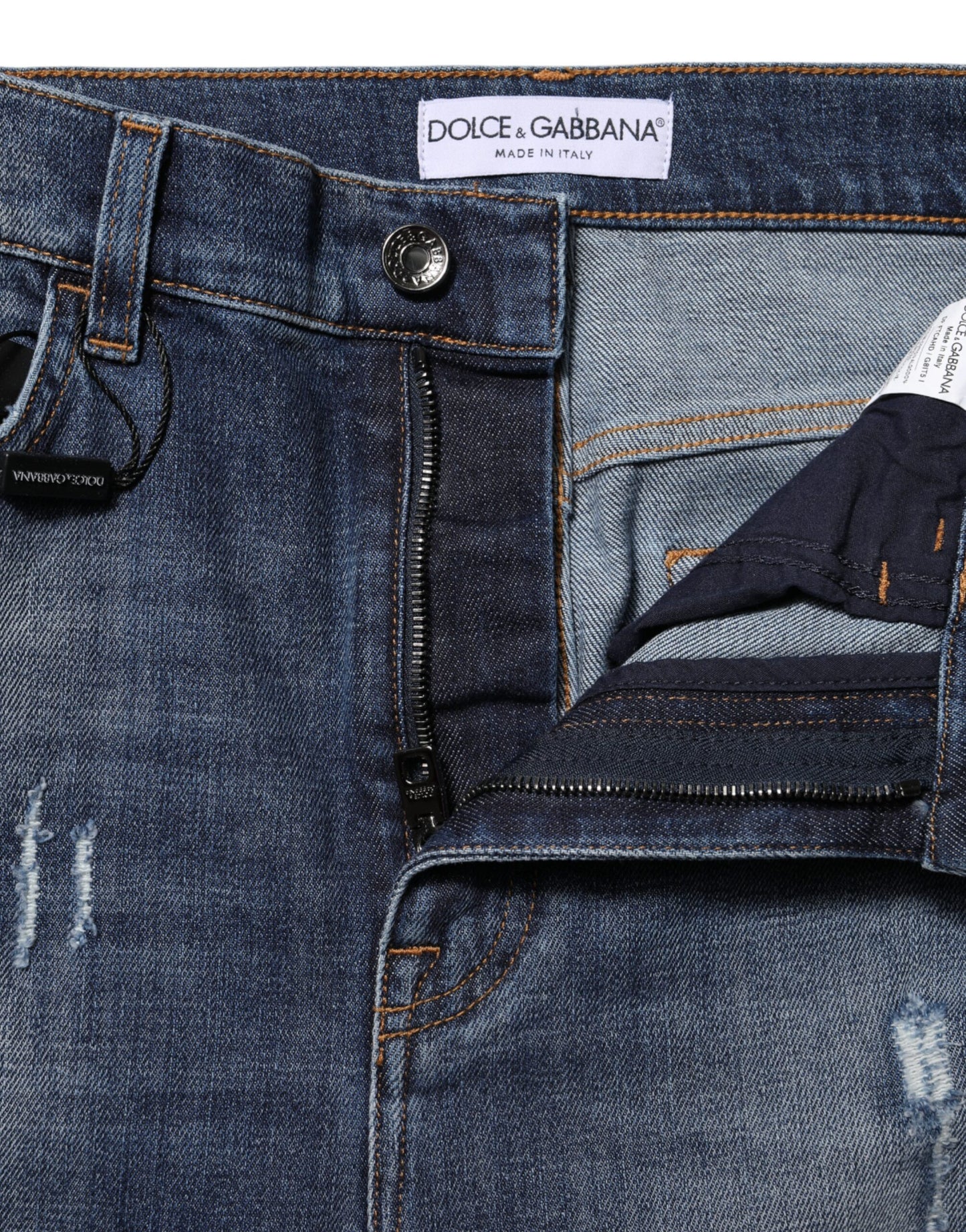 Jeans a vita alta in denim di cotone lavato blu Dolce &amp; Gabbana