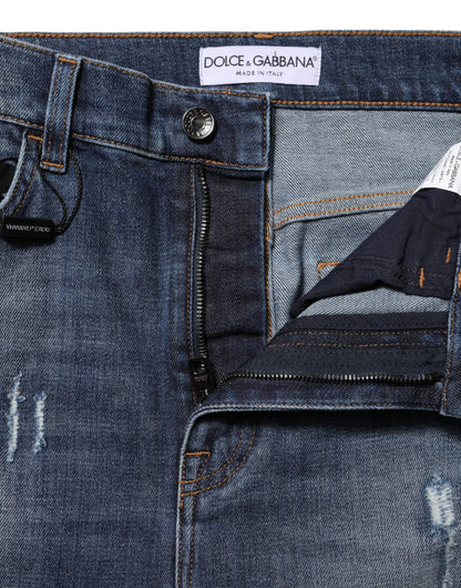 Jeans a vita alta in denim di cotone lavato blu Dolce &amp; Gabbana